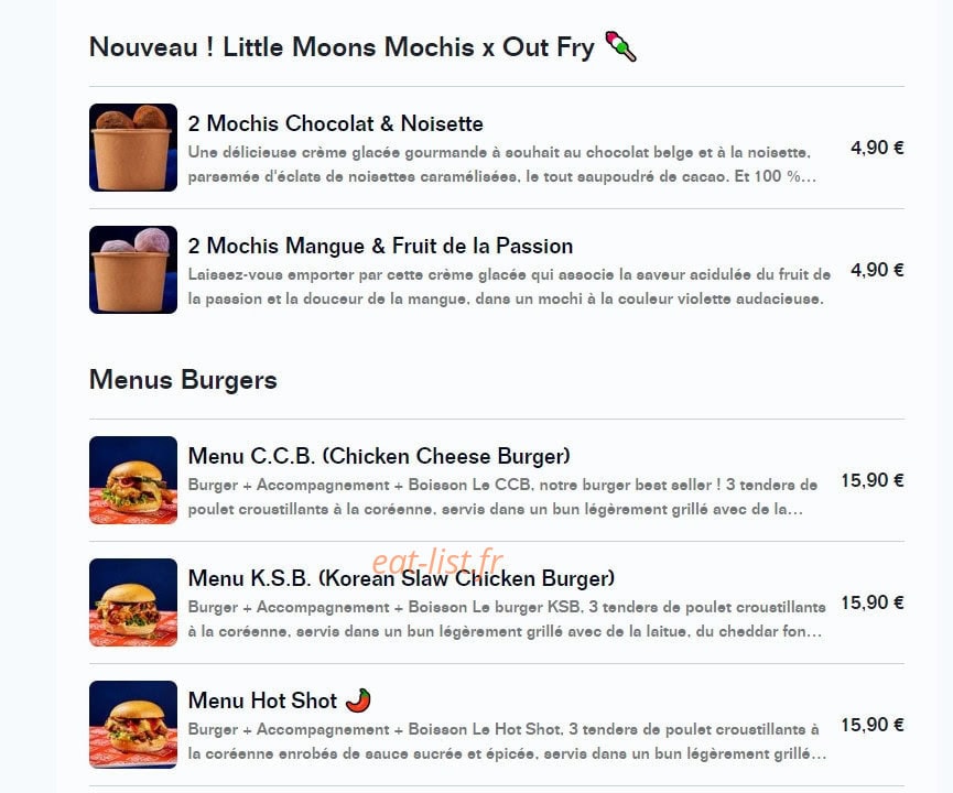 Out Fry — carte page 1