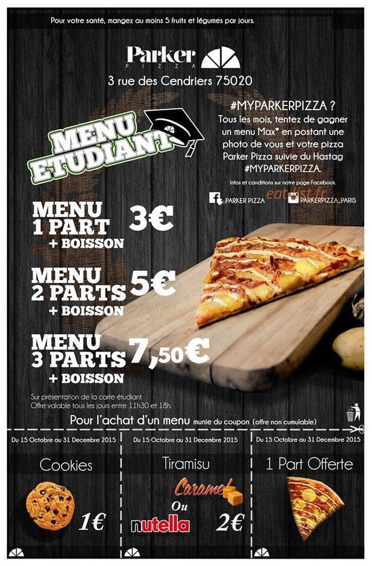 Parker Pizza — carte page 3