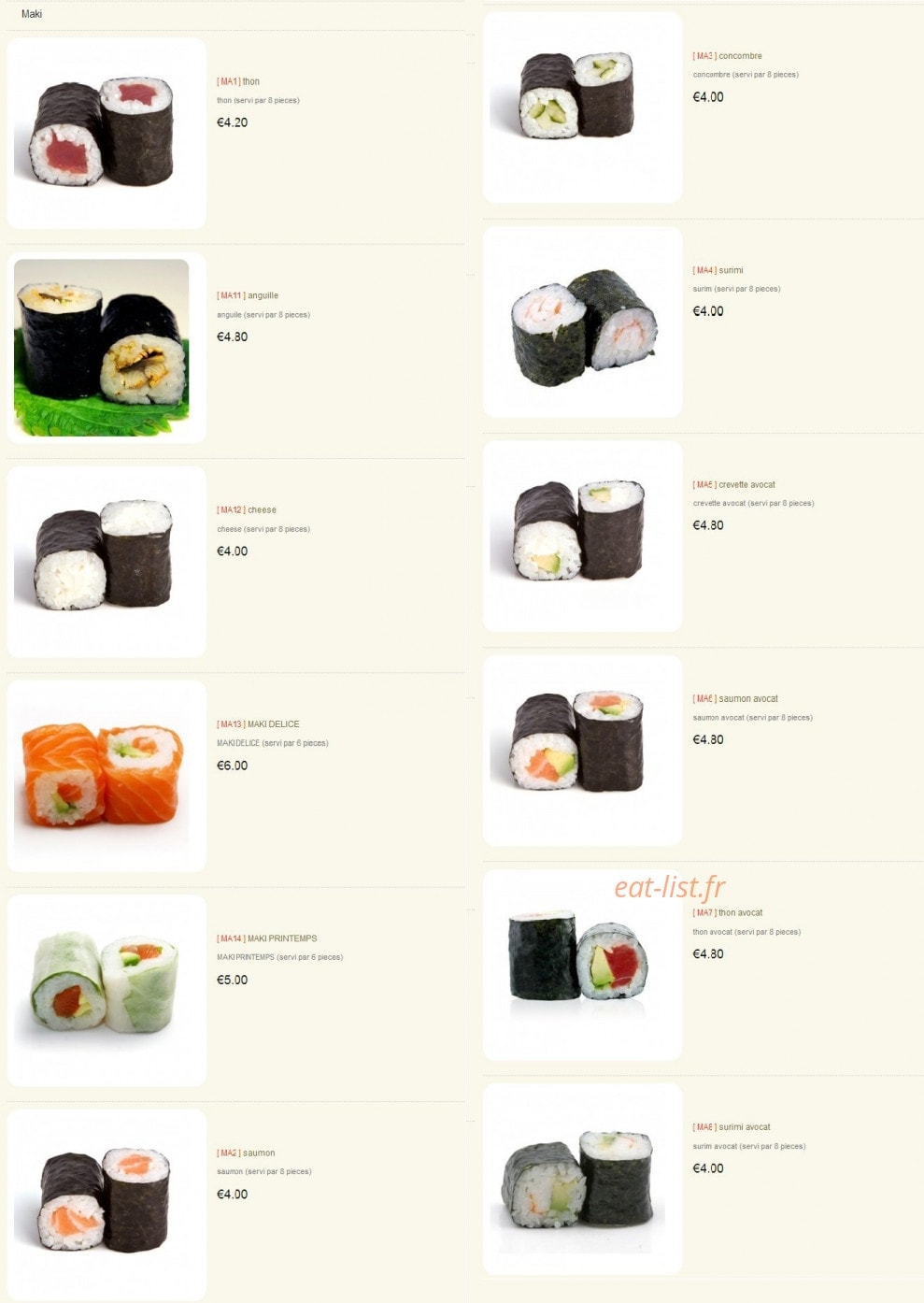 Sushi 14. — carte page 6