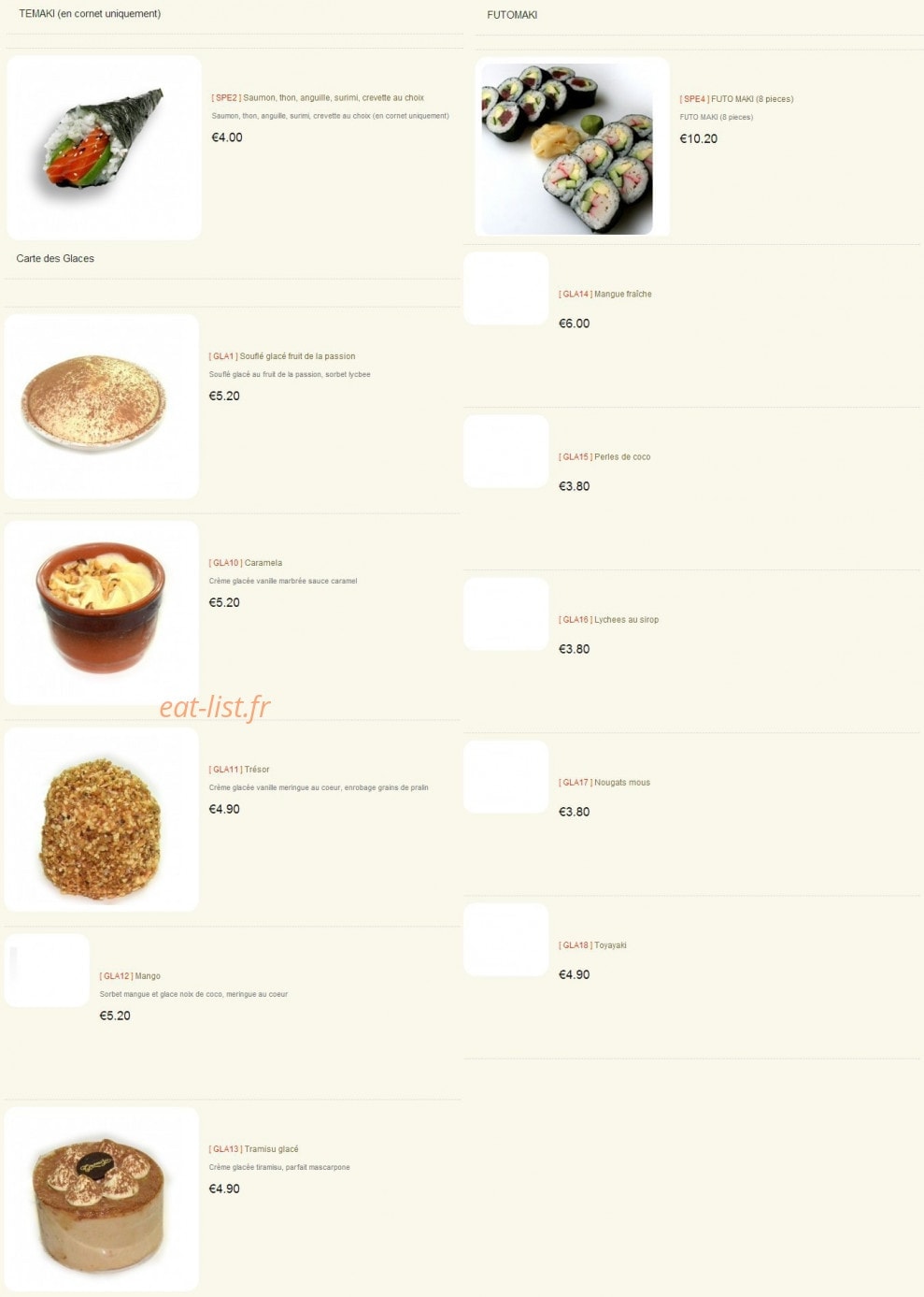 Sushi 14. — carte page 8
