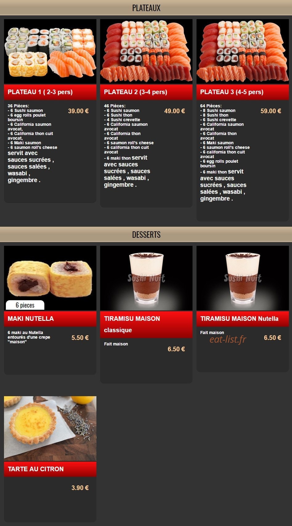 Sushi Nuit — carte page 16