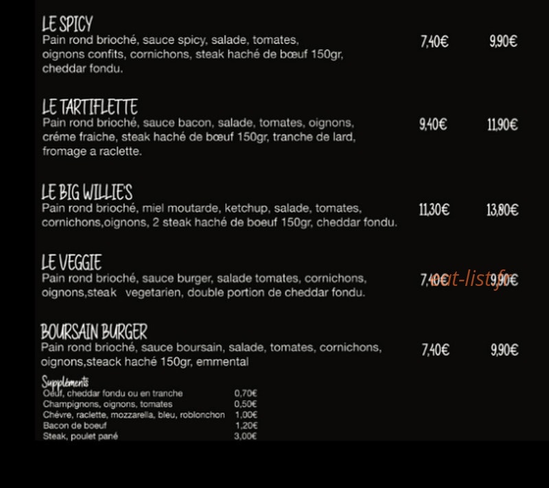 Willie’s Diner — carte page 2