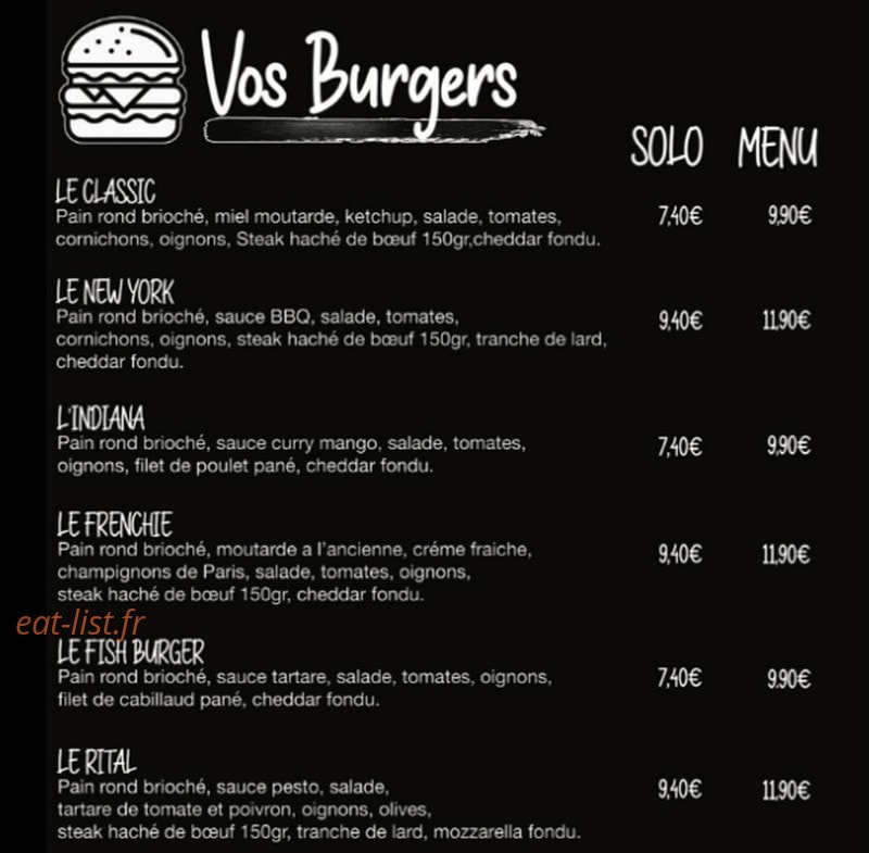 Willie’s Diner — carte page 1