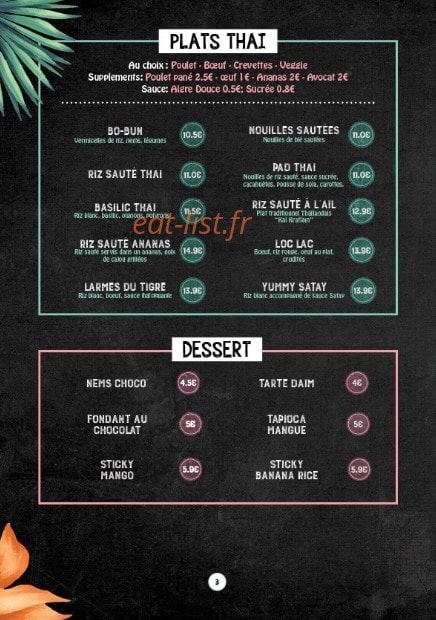 Yummy Thaï — carte page 2