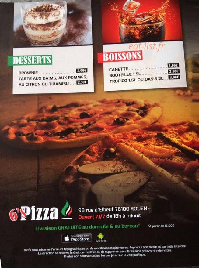 6'S pizza — carte page 1