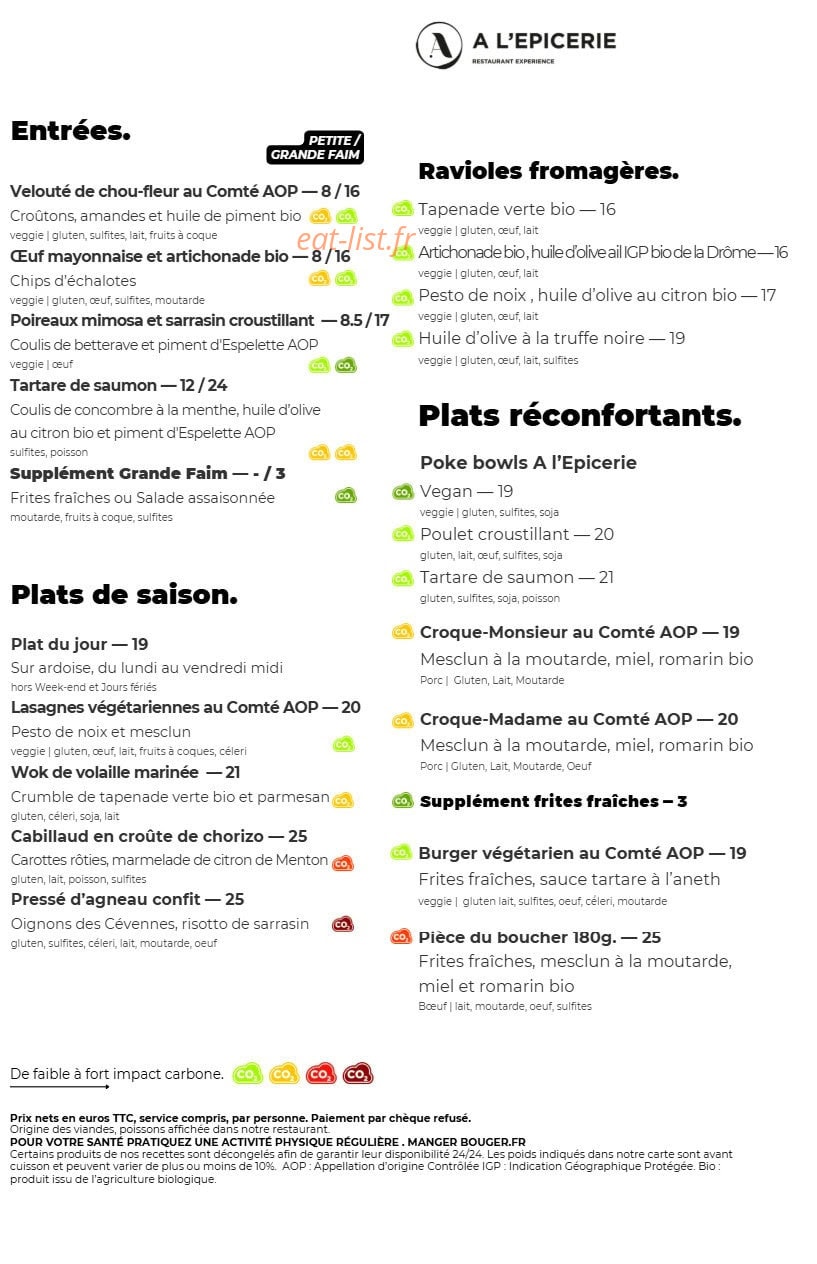 A l'Epicerie — carte page 3