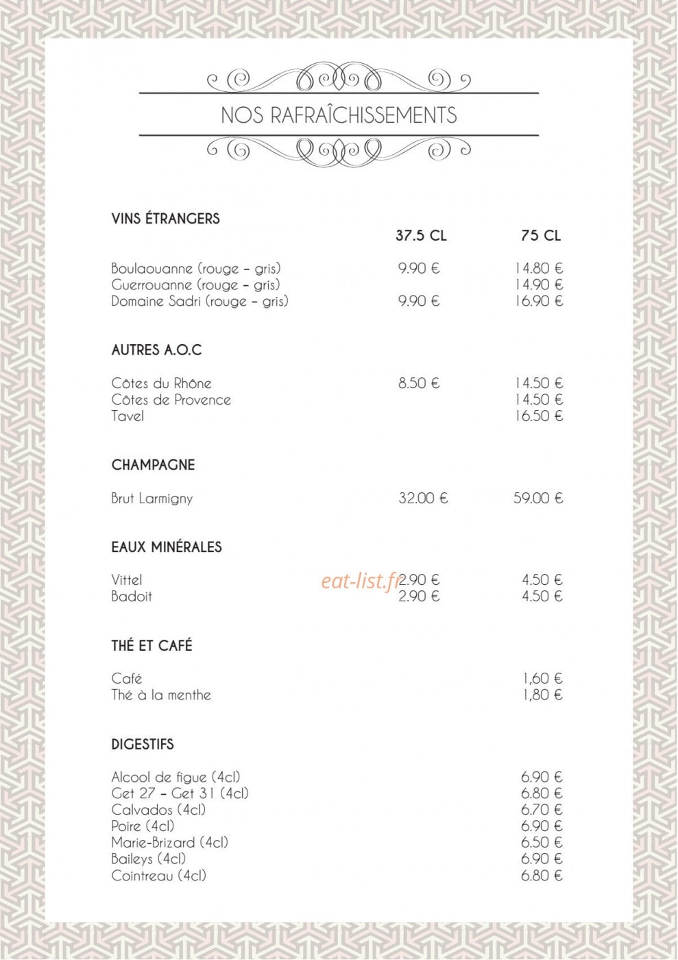 Au Prince des Sables — carte page 8