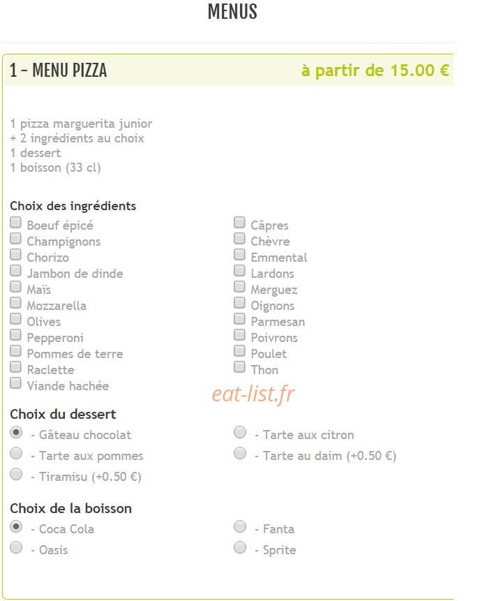 Bella Pizza — carte page 25