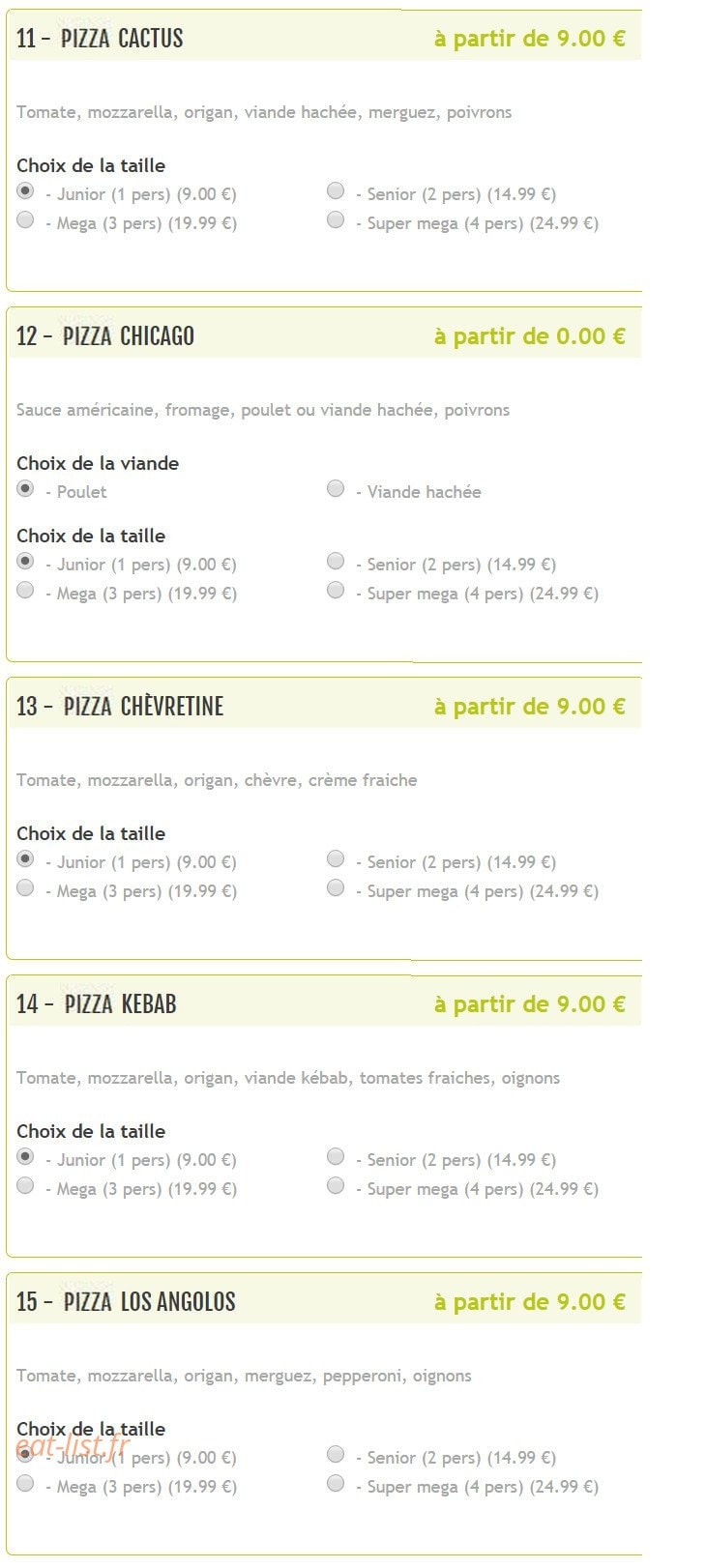 Bella Pizza — carte page 4