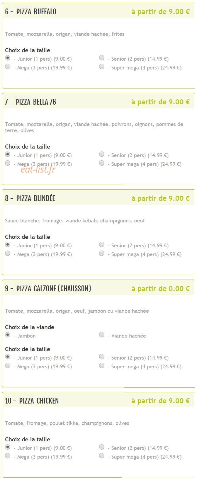Bella Pizza — carte page 3