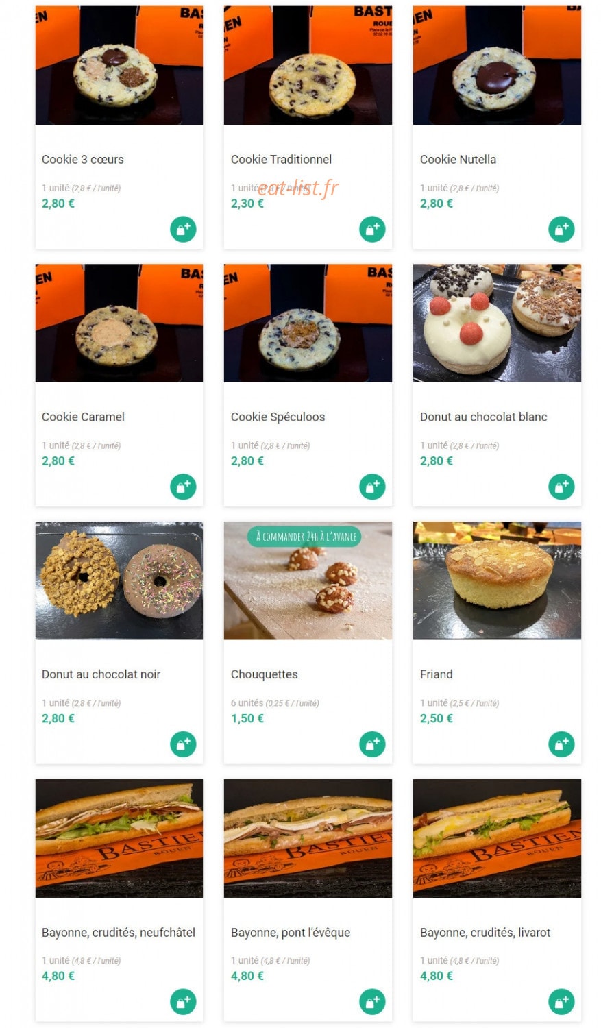 Boulangerie Bastien — carte page 2
