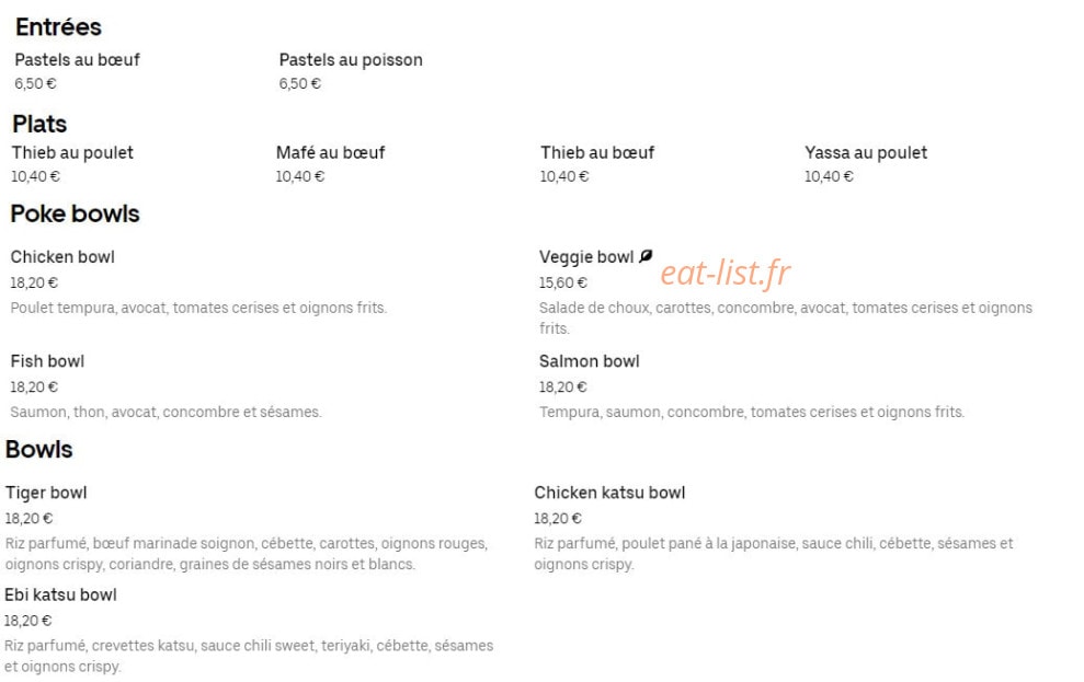 Box's food — carte page 1