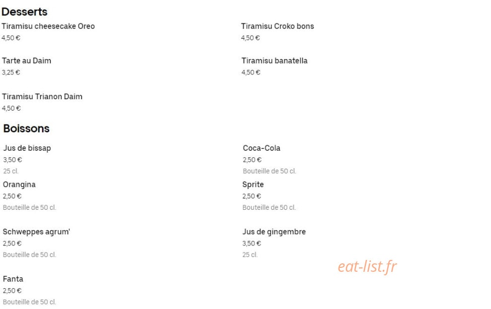 Box's food — carte page 2