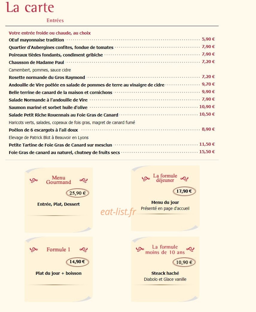 Brasserie Paul — carte page 1