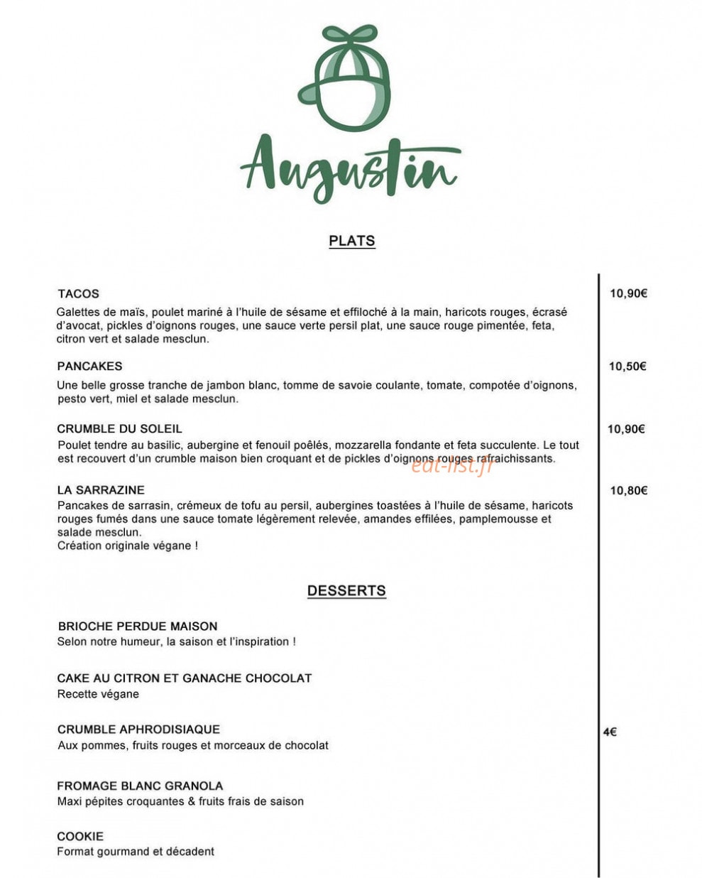 Café Augustin — carte page 1