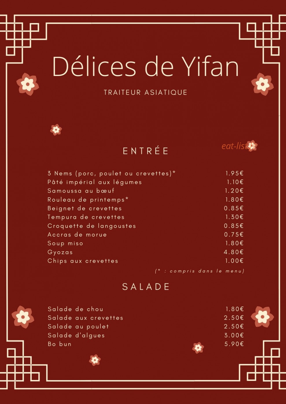 Délices de Yifan — carte page 1