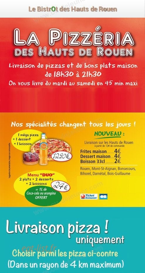 La pizzeria Des Hauts de Rouen — carte page 1