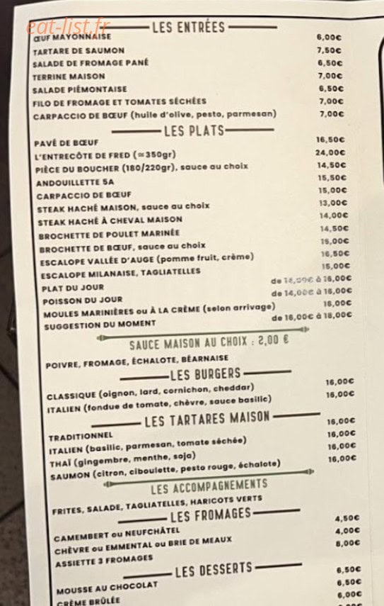Le bistro de la cathédrale — carte page 1