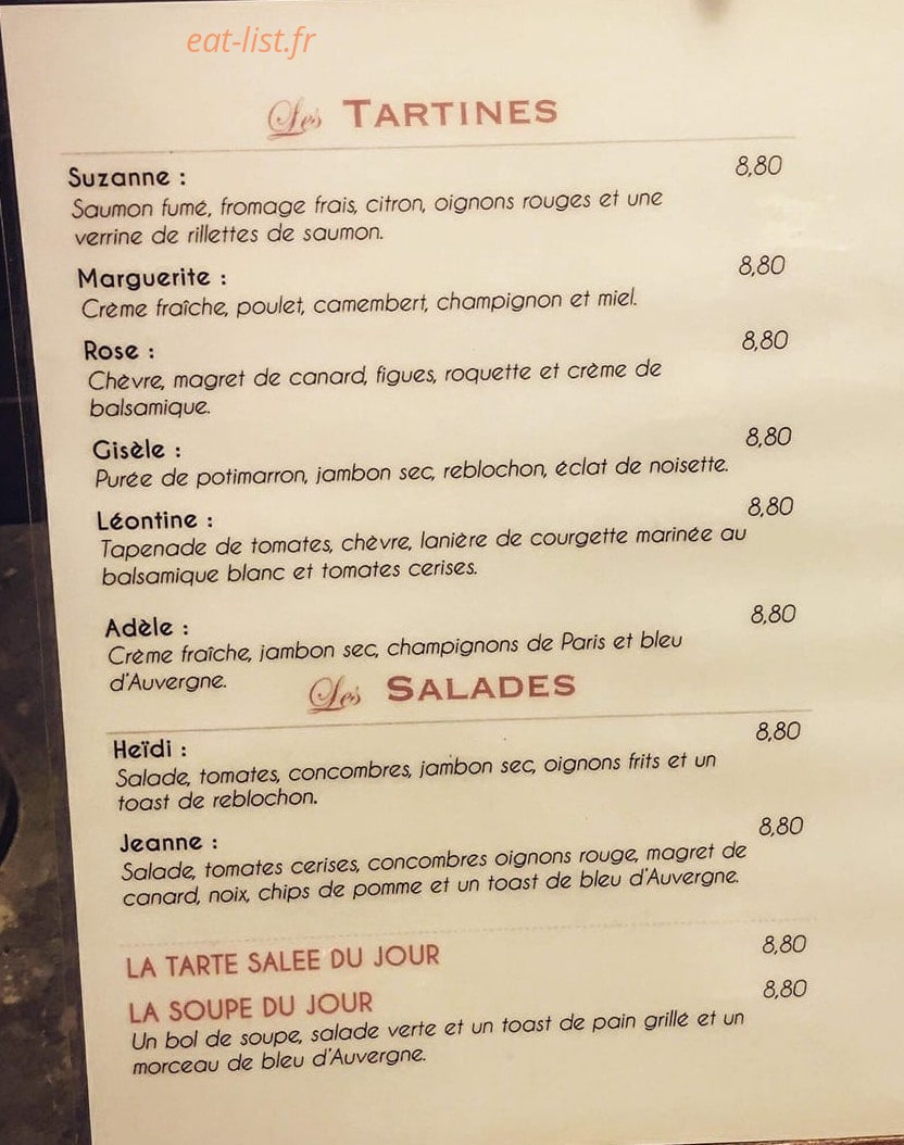Le Bistrot des Carmes — carte page 1