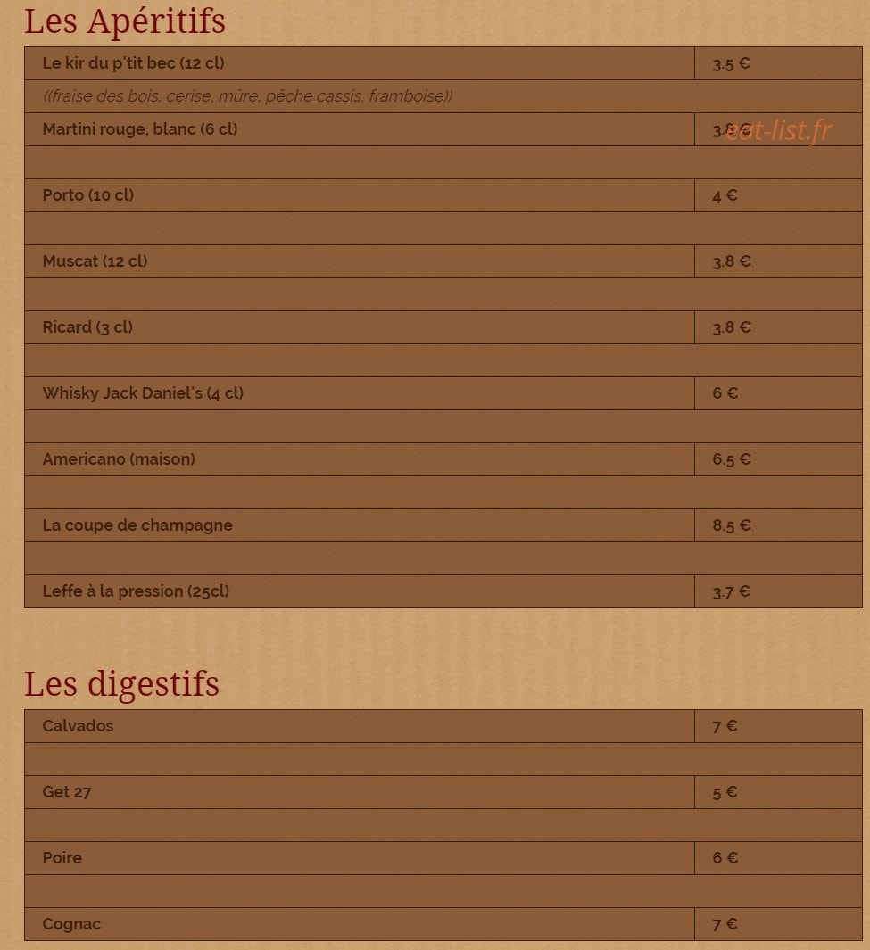 Le P'tit Bec — carte page 5
