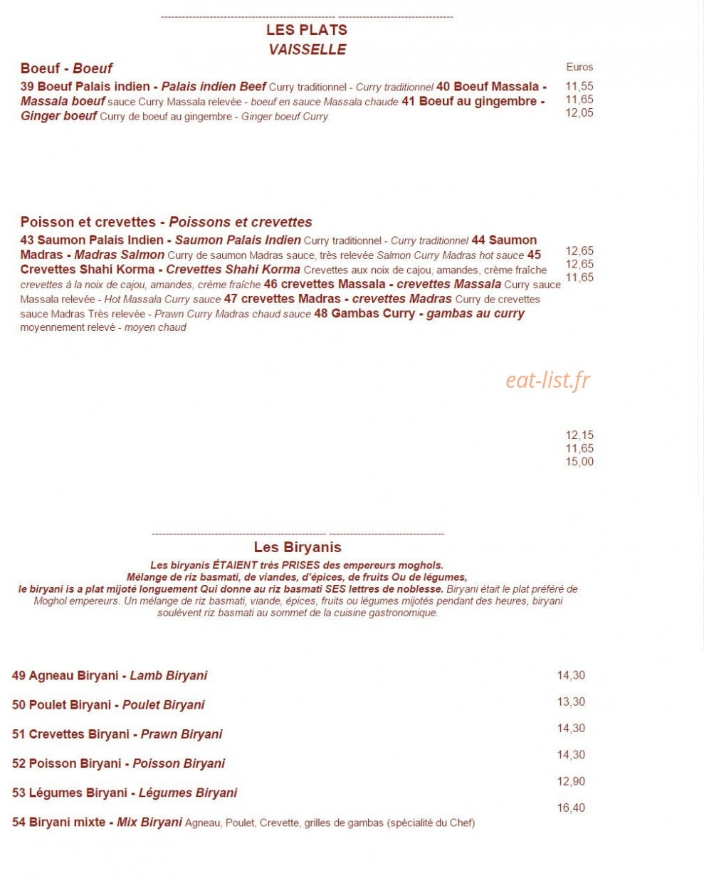 Le Palais Indien — carte page 5