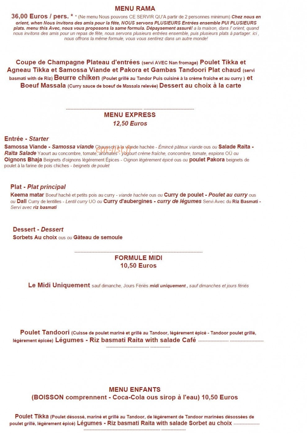 Le Palais Indien — carte page 7