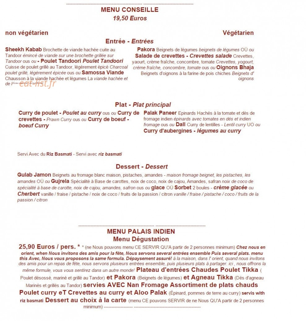 Le Palais Indien — carte page 6