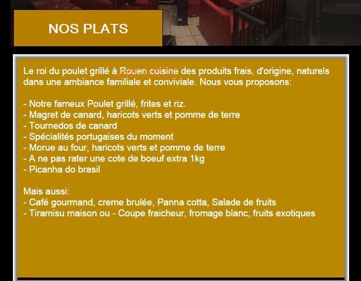 Le roi du poulet grillé — carte page 1