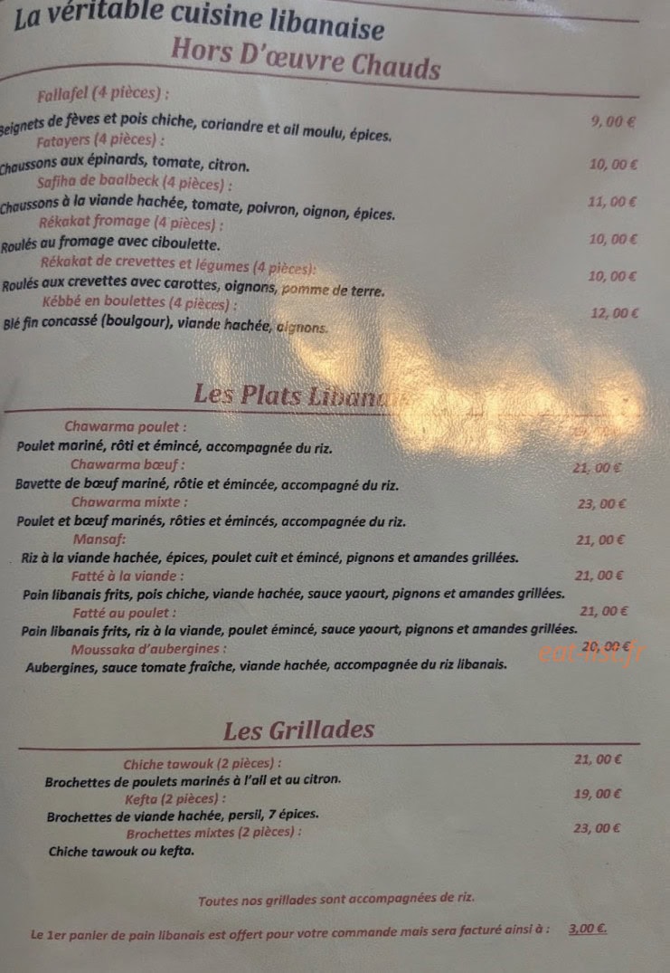 Les Saveurs Du Liban — carte page 1