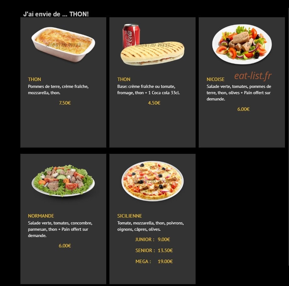 Maestro Pizza — carte page 1
