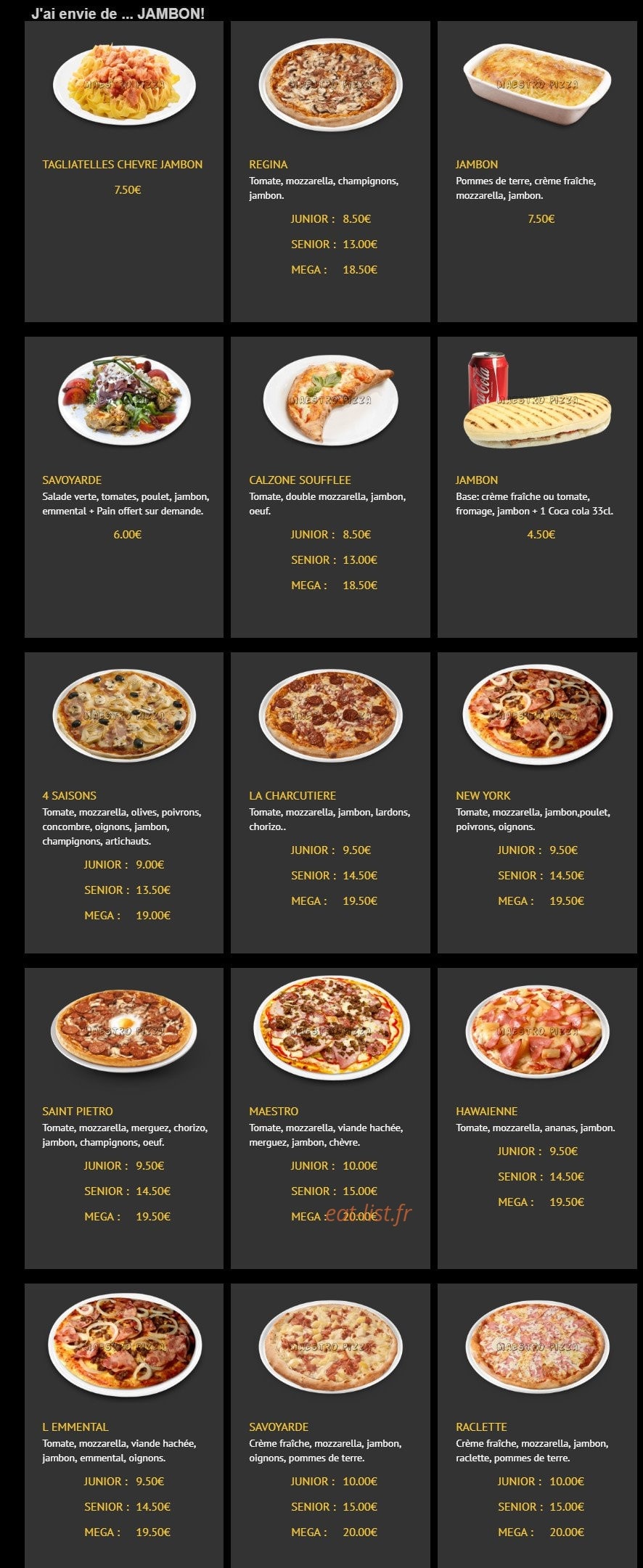 Maestro Pizza — carte page 2