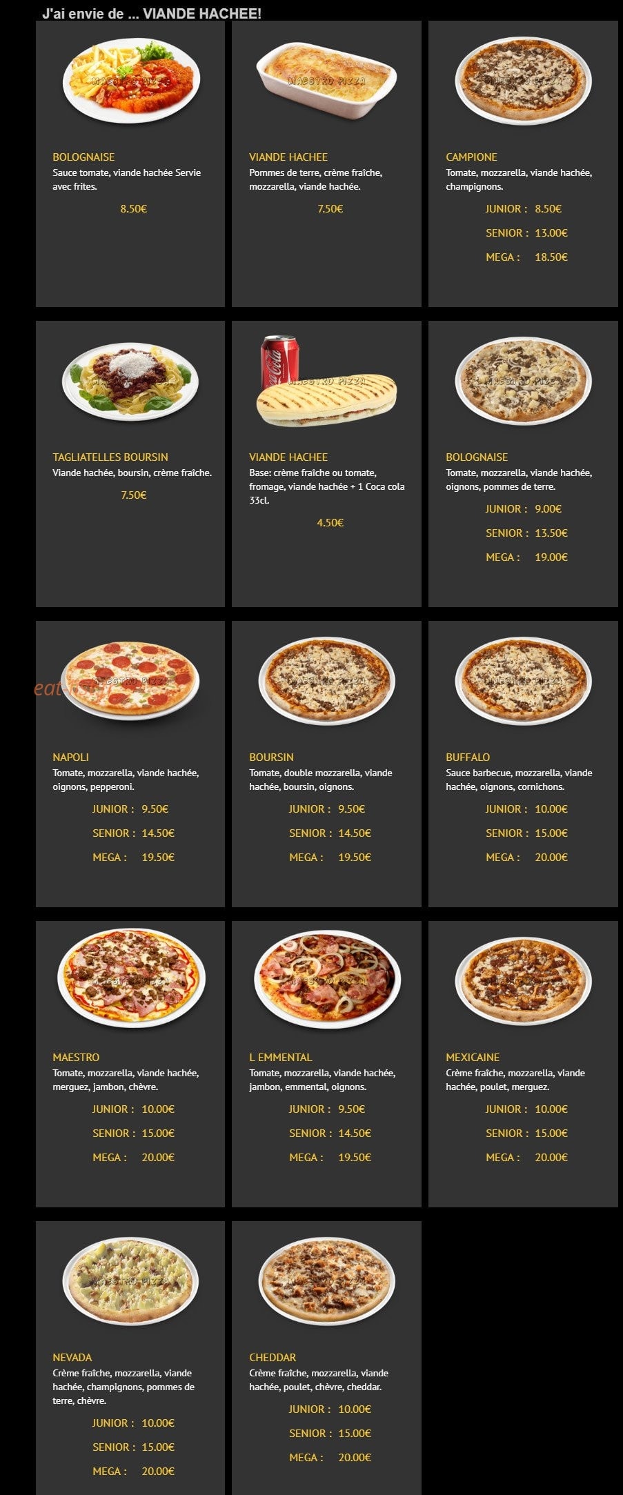 Maestro Pizza — carte page 3