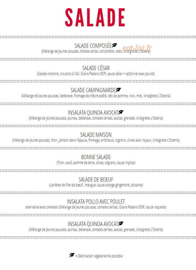 Osteria Beaux Arts — carte page 2