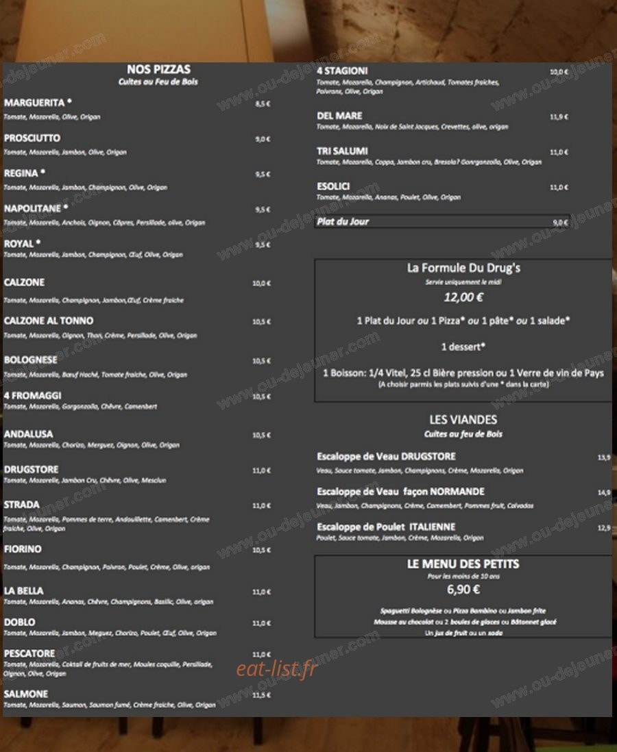 Pizzeria du drugstore — carte page 1