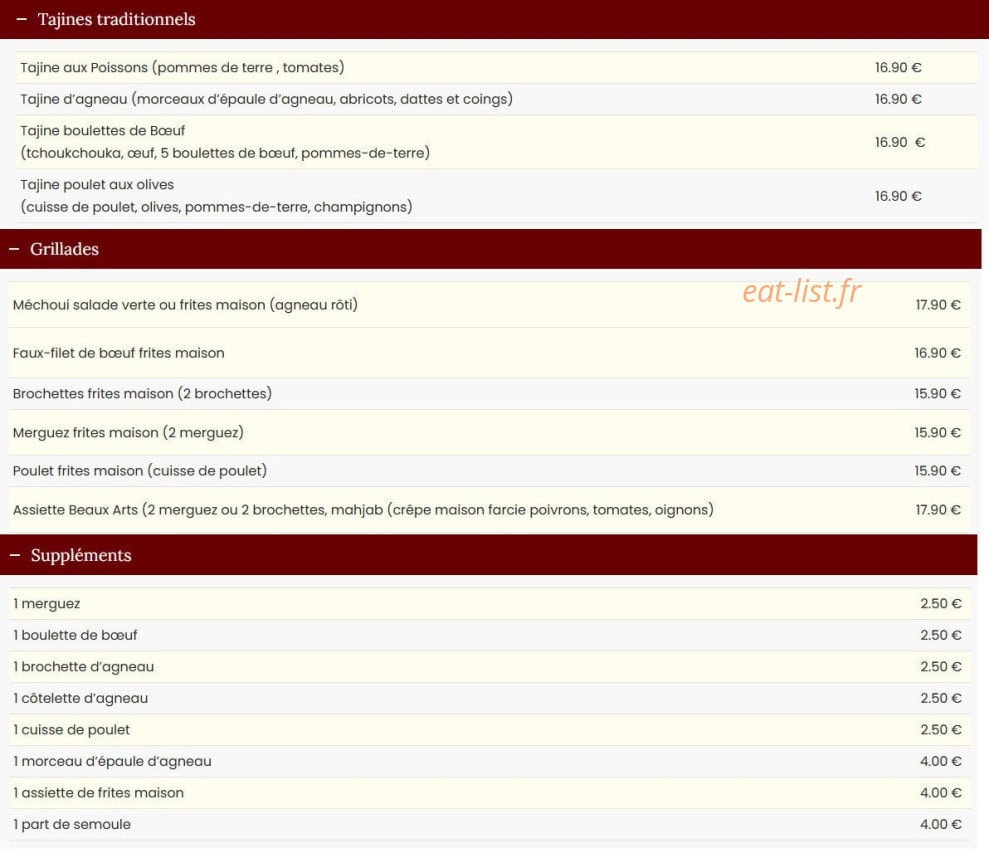 Restaurant des Beaux Arts — carte page 2