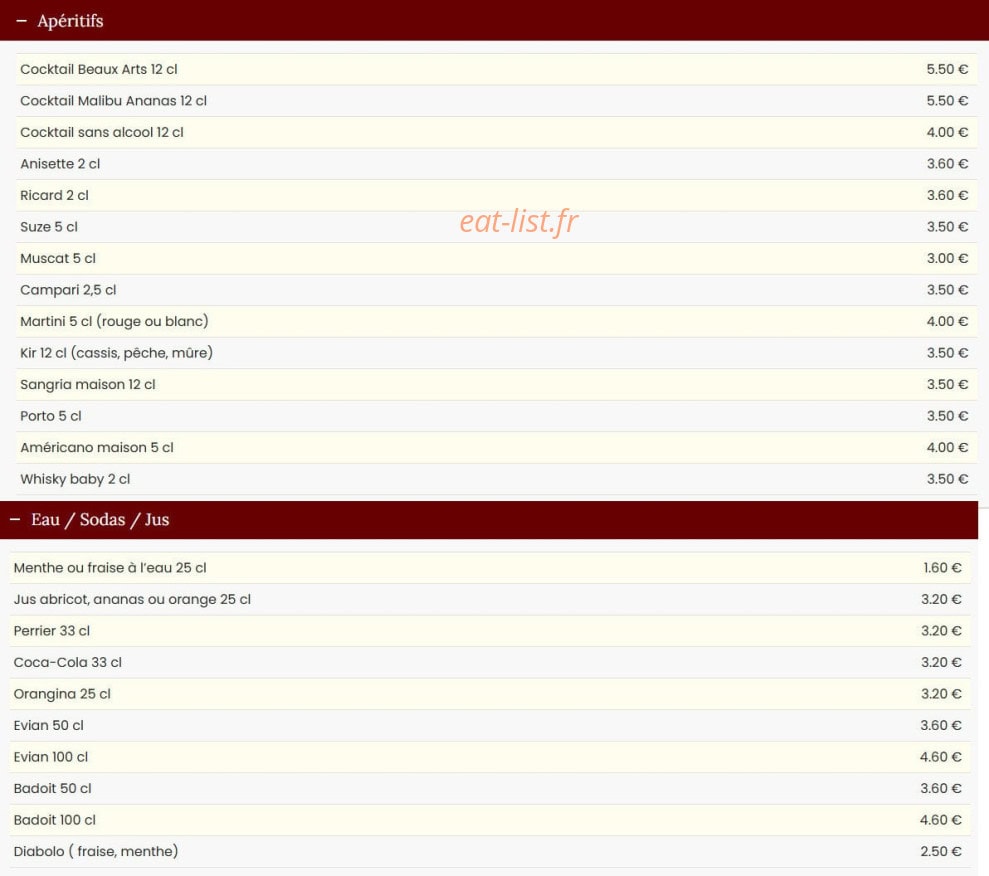 Restaurant des Beaux Arts — carte page 3