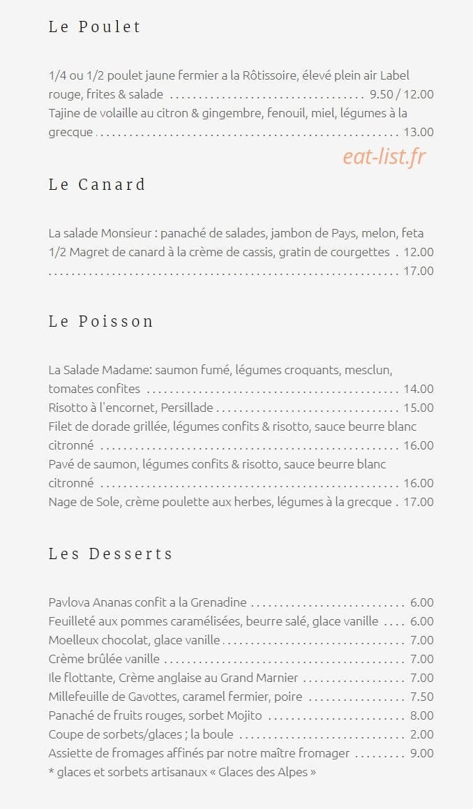 Restaurant Madame — carte page 2