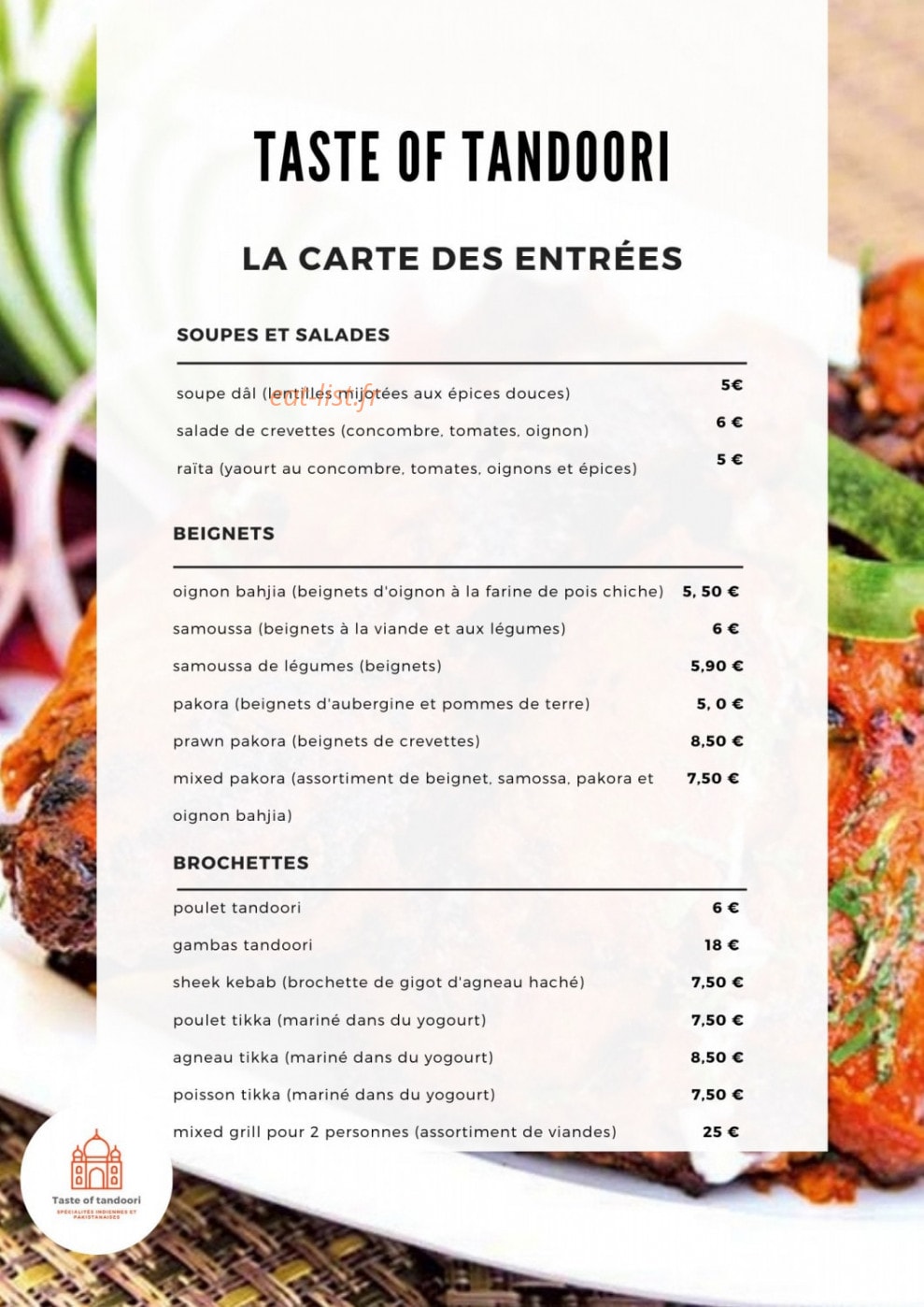 Taste of Tandoori — carte page 1