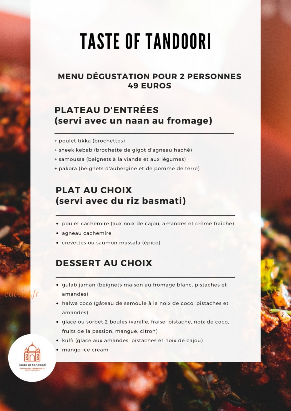 Taste of Tandoori — carte page 8