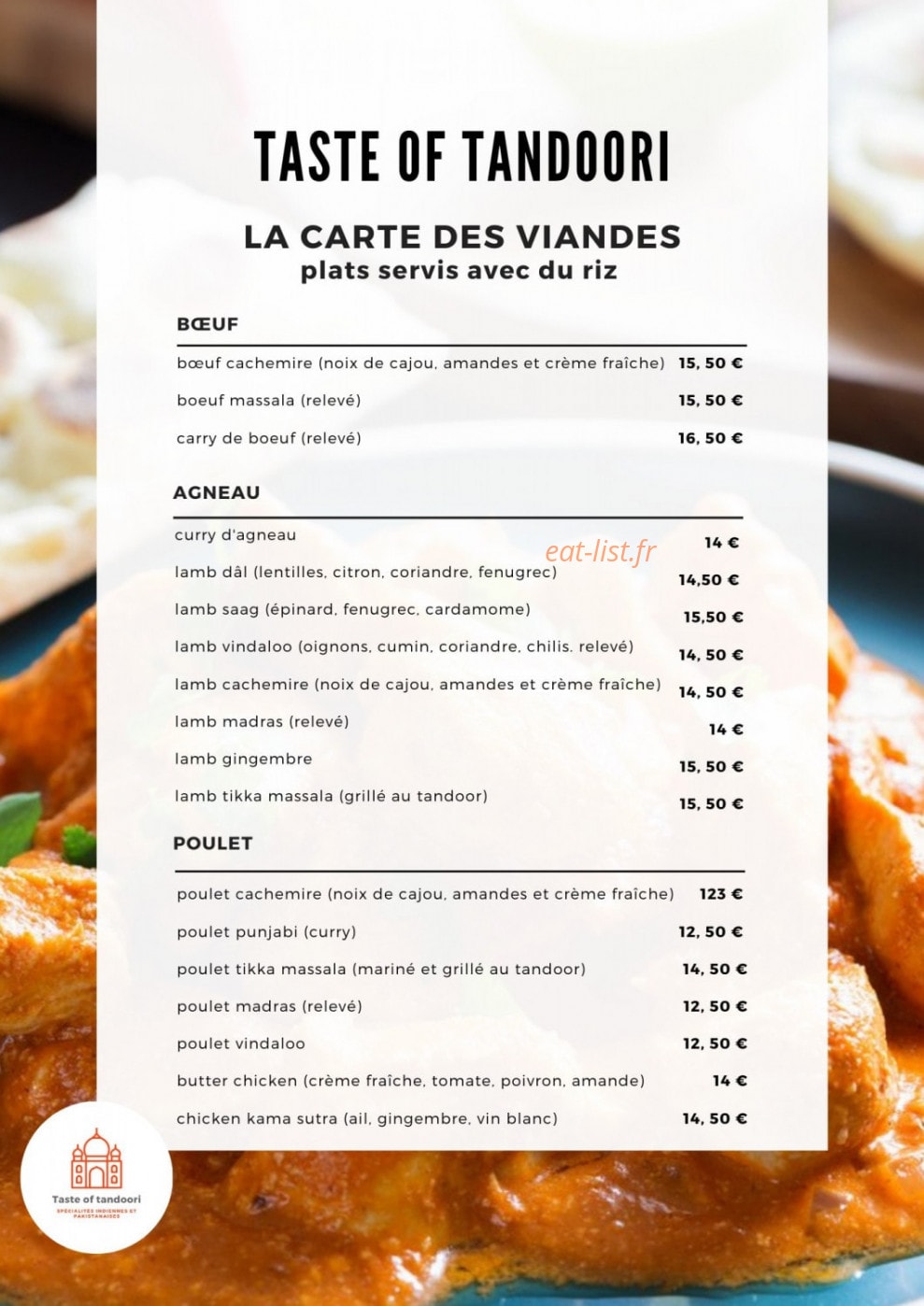 Taste of Tandoori — carte page 3