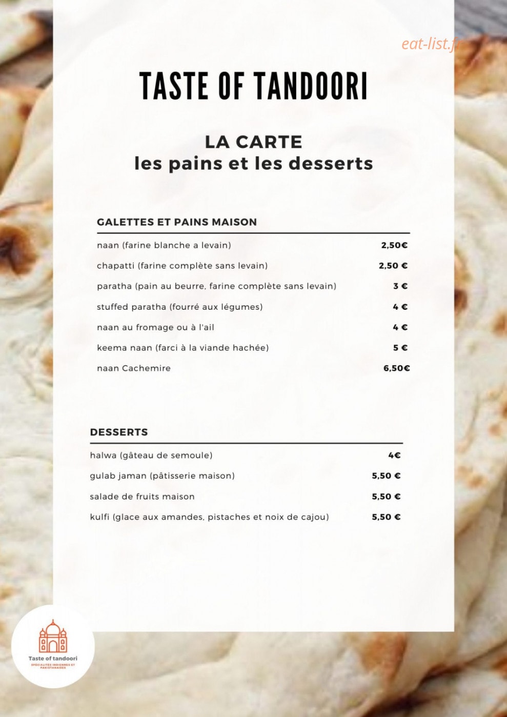 Taste of Tandoori — carte page 5