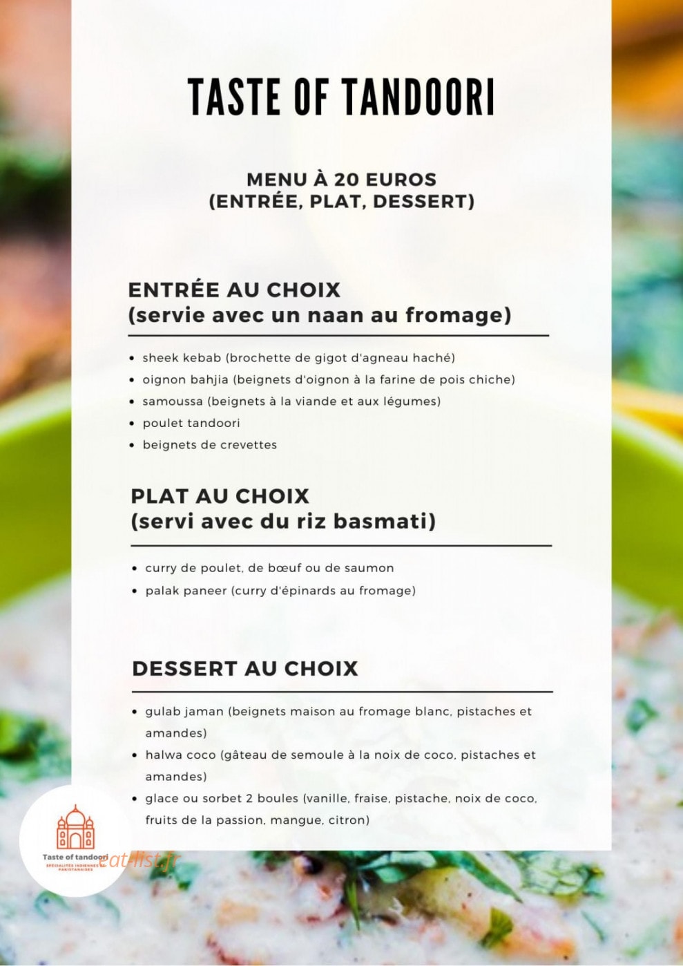 Taste of Tandoori — carte page 10