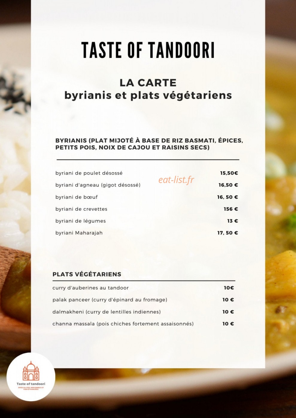 Taste of Tandoori — carte page 2