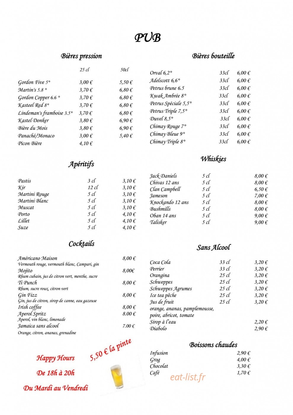 Taverne Saint Amant — carte page 1