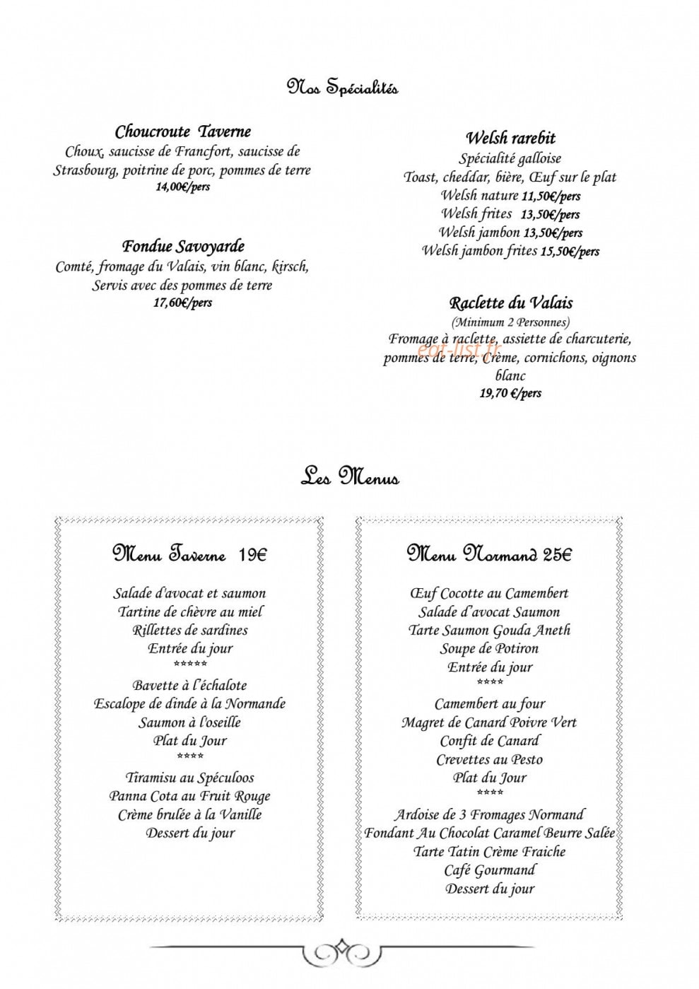 Taverne Saint Amant — carte page 3
