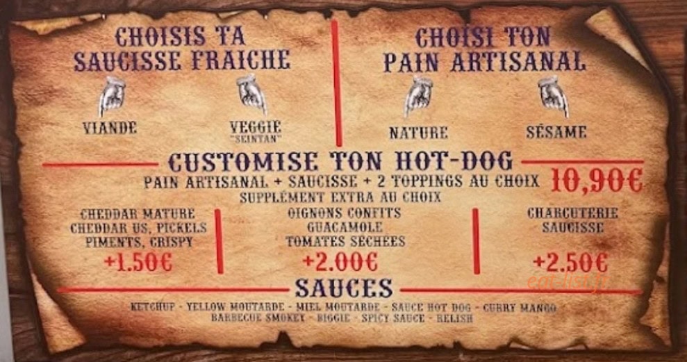 Texas Hot Dog — carte page 1