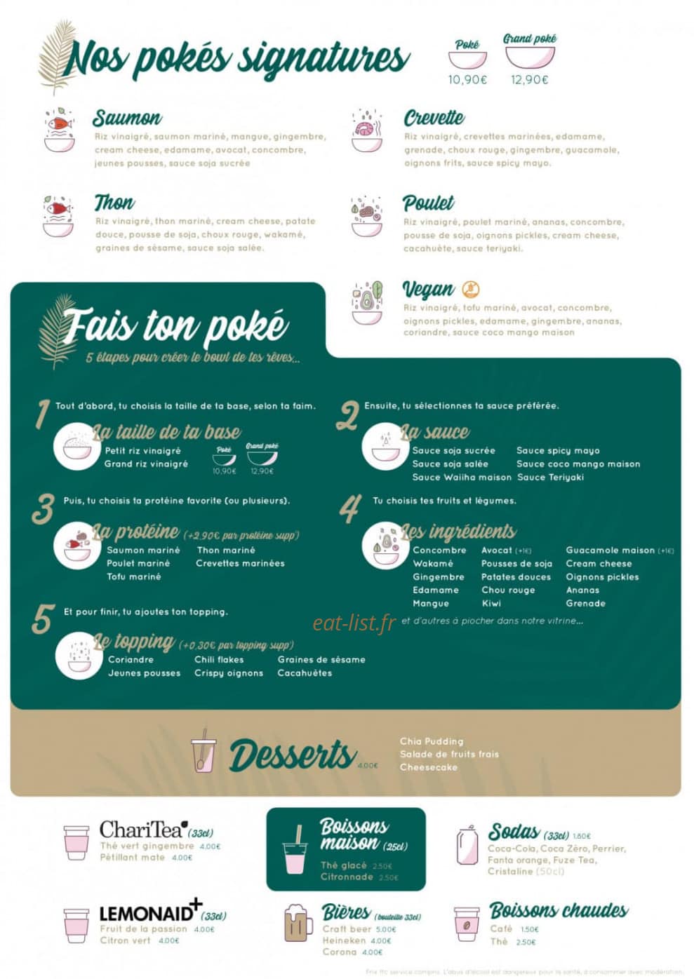 Waiiha poké bar — carte page 1