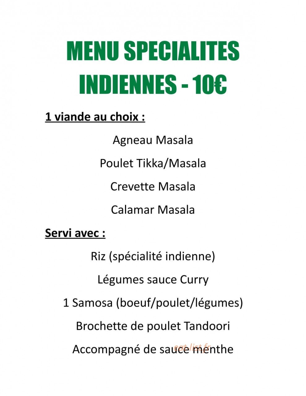 Yaliny spécialités — carte page 1