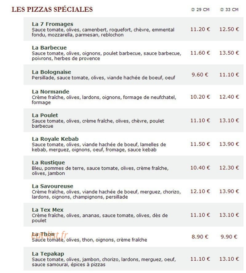 Le Kiosque à Pizzas — carte page 2