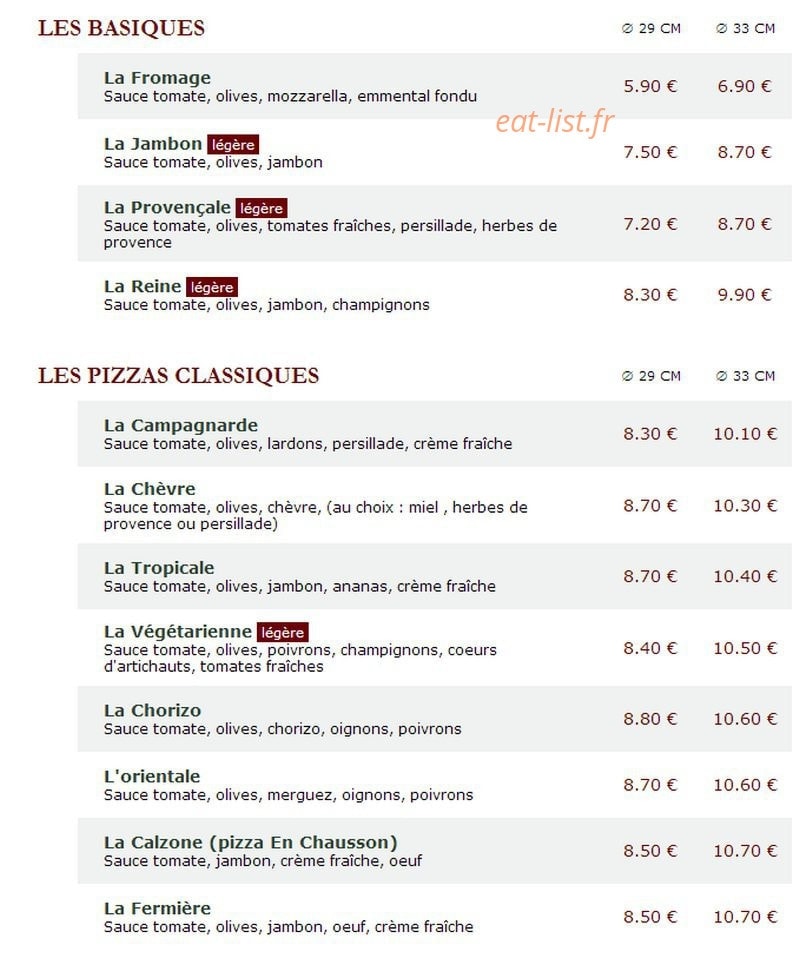 Le Kiosque à Pizzas — carte page 1